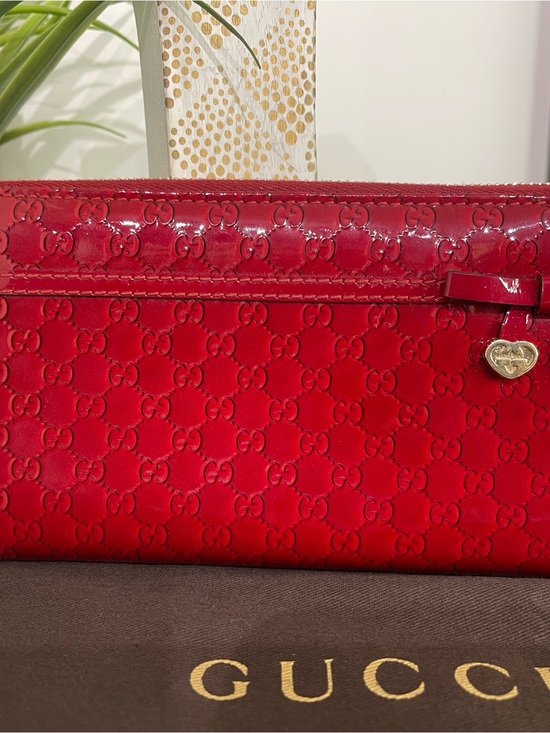 Gucci Handbags - Gucci Red Patent Leather Wallet with Gold Heart Charm